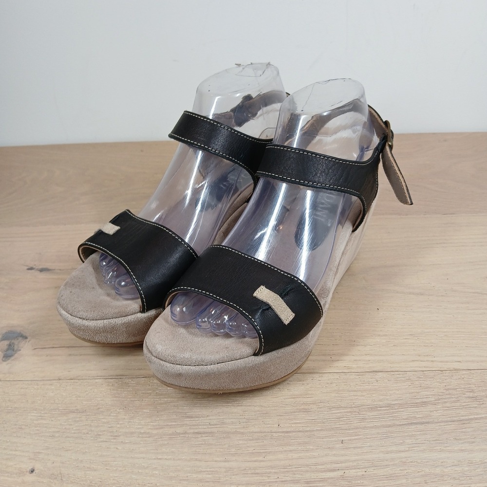 Cordani Wedge Sandals Women 8 Black Leather Platform Slingback Sandals